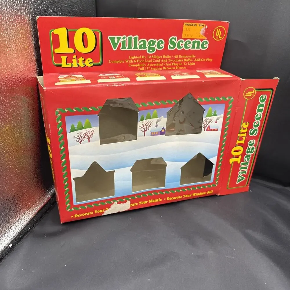 Vintage Tony Inc. 10 Light Christmas Village Scene, Lighted Cottage Panels.